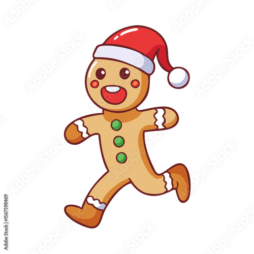 Christmas gingerbread man cartoon character running Vector Hand Drawn Illustration 