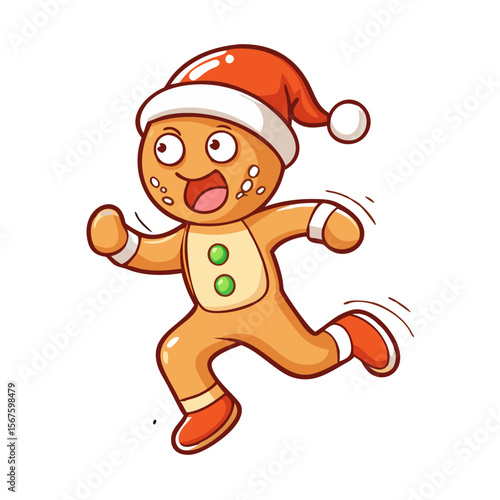 Christmas gingerbread man cartoon character running Vector Hand Drawn Illustration 