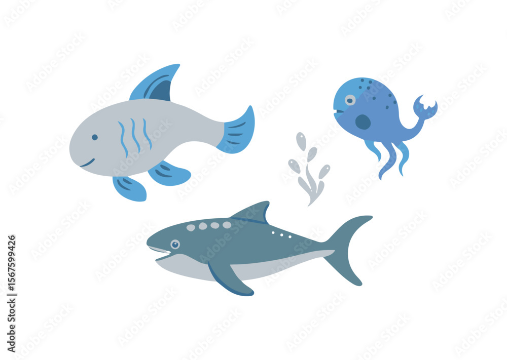 Naklejka premium Set of sea Animals vector, Animals Icons