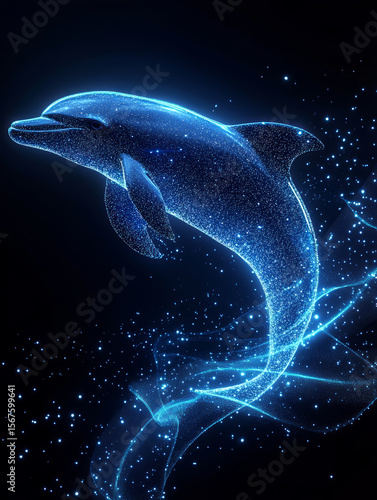 Tech-style blue holographic projection dolphin background