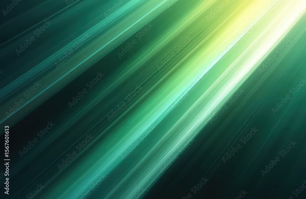 Fototapeta premium Dynamic diagonal lines featuring vibrant green to yellow gradient. Abstract design suggests motion, speed, energy, embodying futuristic technological feel. Suitable for backgrounds, wallpapers,