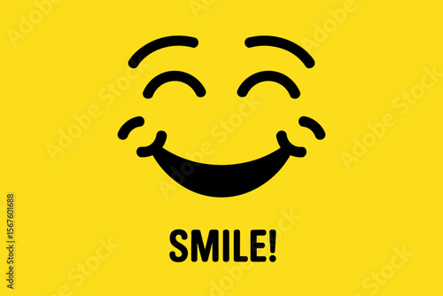 Joyful Expression: A simple and eye-catching image features a happy face illustration and the word "SMILE", which radiates positive energy and pure, simple, unadulterated happiness.