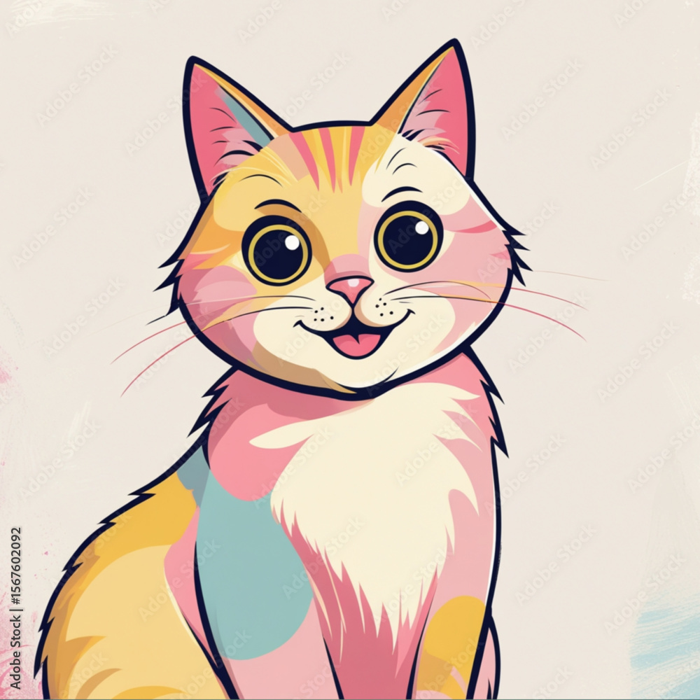 Fototapeta premium Cute smiling cat vector for editor material and children's magazine material