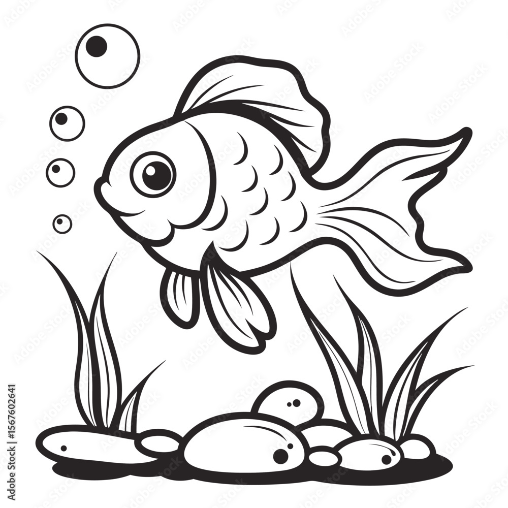 Fototapeta premium Cute Goldfish Swimming in Aquatic Environment 
