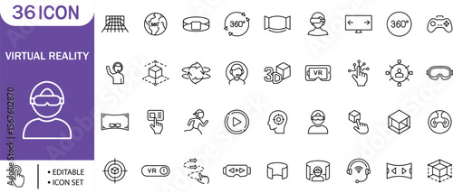 Virtual Reality Technology Icons - VR, AR, 3D, Gaming, Metaverse, Interface, Icon Set