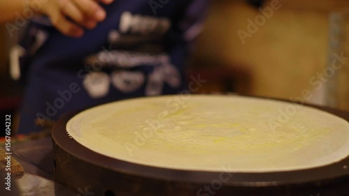Vendor Spreading Butter on Fresh Crepe � 4K 60fps Close-Up in Chiang Mai Night Market