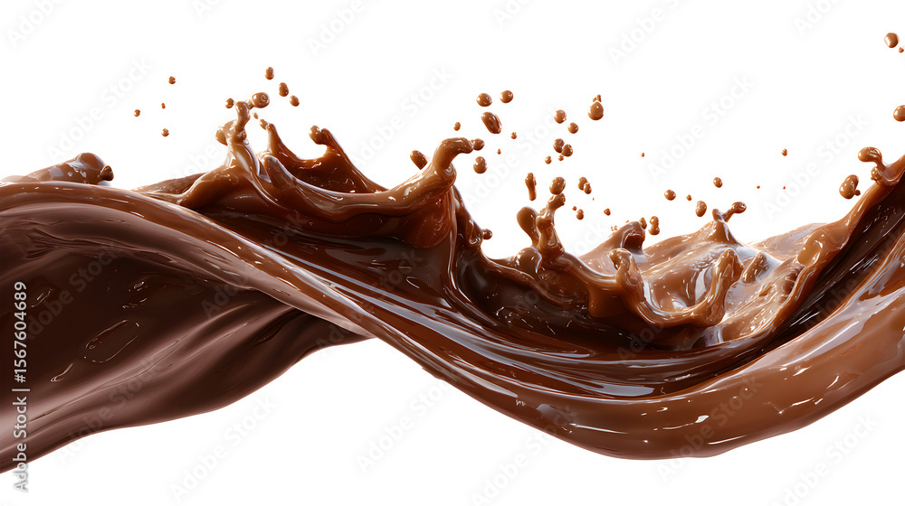 A chocolate wave is splashing on a white background A chocolate wave is splashing on a white background