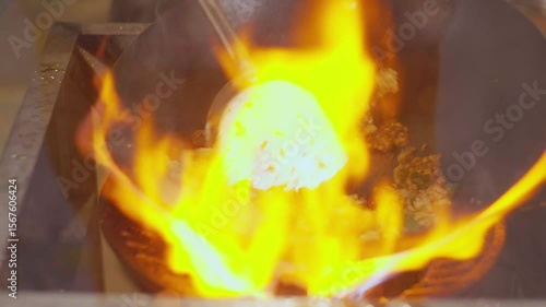 Stir Fry with Flames in Wok � Thai Street Food Cooking in 4K