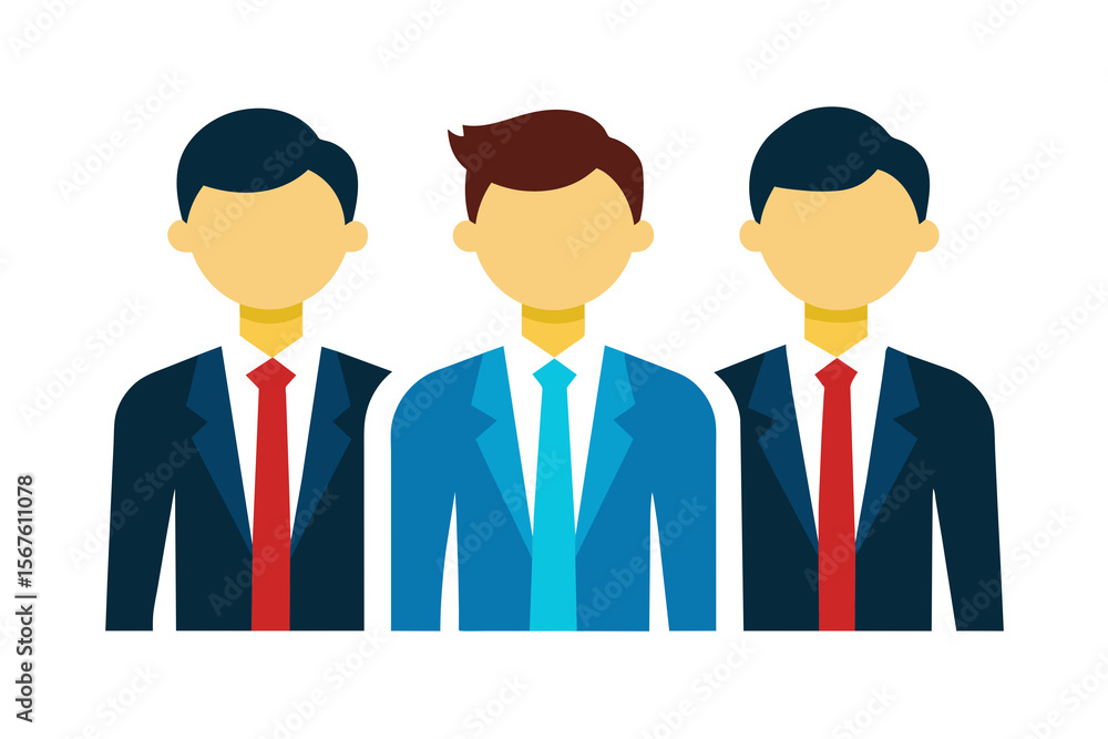 A diverse set of business people icons depicts a team of men and women in suits, symbolizing success and teamwork in the office A diverse set of business people icons depicts a team of men and women in suits, symbolizing success and teamwork in the office