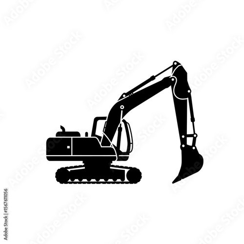 A black silhouette of a powerful excavator, ready for construction or demolition work.