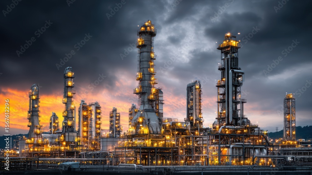 Modern Industrial Scene with Factory and Heavy Machinery Modern Industrial Scene with Factory and Heavy Machinery