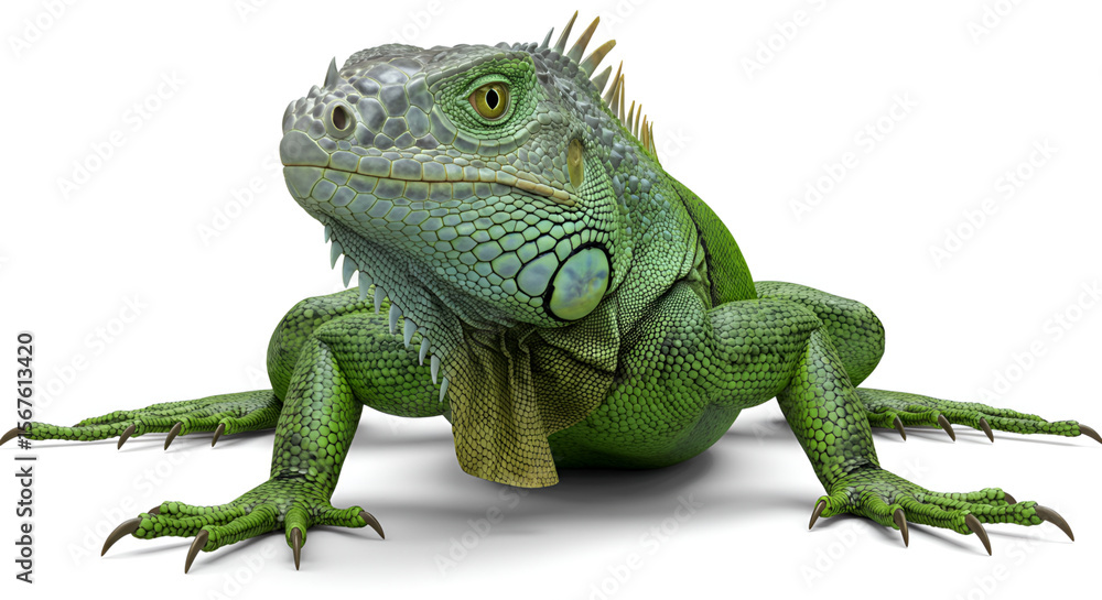 Obraz premium Green Iguana Close Up on White Background
