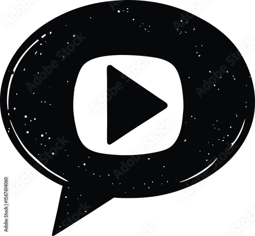 Vector art of a play icon in a speech bubble is isolated on white background