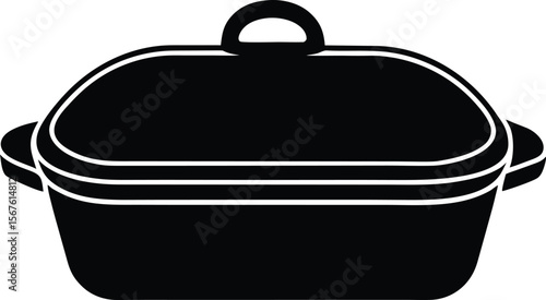 Black and white illustration of a covered roasting pan