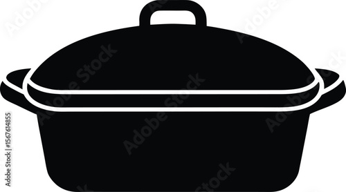 Black and white illustration of a covered cooking pot