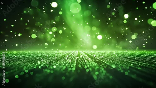 Sparkling green abstract background with shimmering particles creating a mystical atmosphere