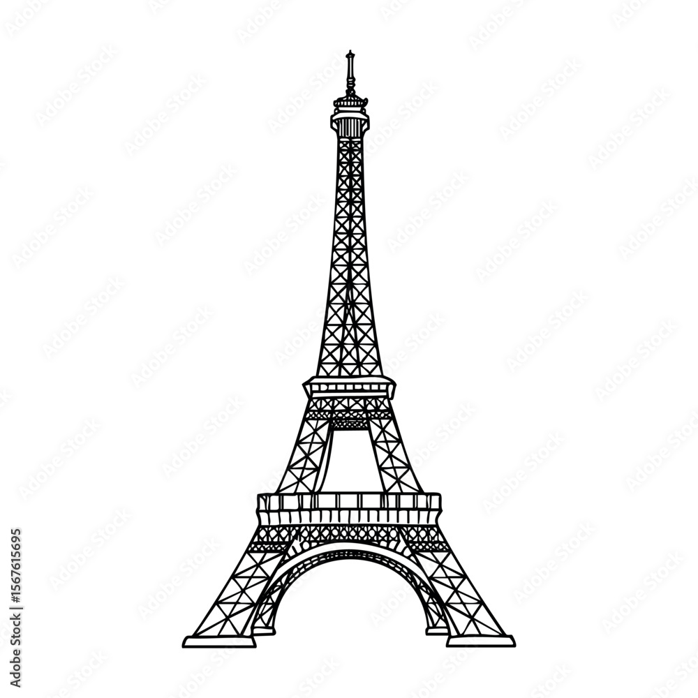 Obraz premium Detailed outline of iconic eiffel tower architecture. Vector hand-drawn doodle illustration