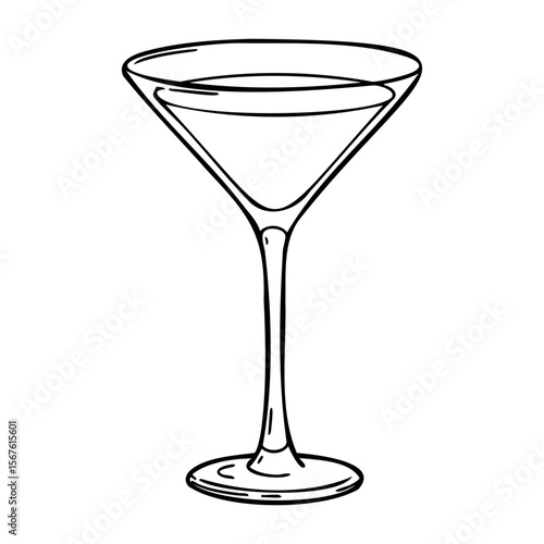 Martini glass outline drawing with minimalist design and elegant shape. Vector hand-drawn doodle illustration