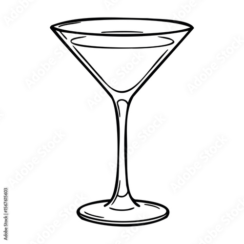 Martini glass outline drawing on white background. Vector hand-drawn doodle illustration