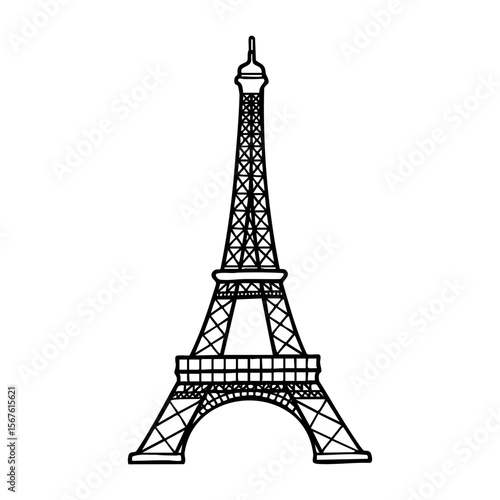 Hand-drawn outline of the eiffel tower on a white background. Vector hand-drawn doodle illustration