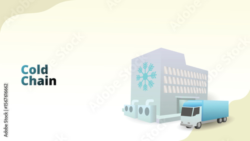 cold chain concept. A supply chain that keeps goods cool. truck and factory with air conditioner system. supply chain management illustration vector illustration