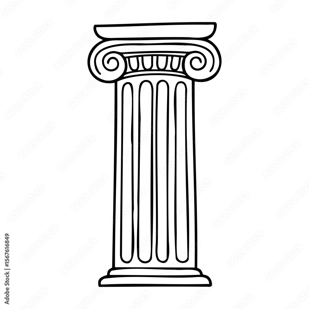 Obraz premium Classic greek doric column with detailed fluting and capital design. Vector hand-drawn doodle illustration