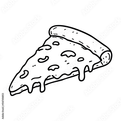Simple hand-drawn slice of cheesy pepperoni pizza. Vector hand-drawn doodle illustration