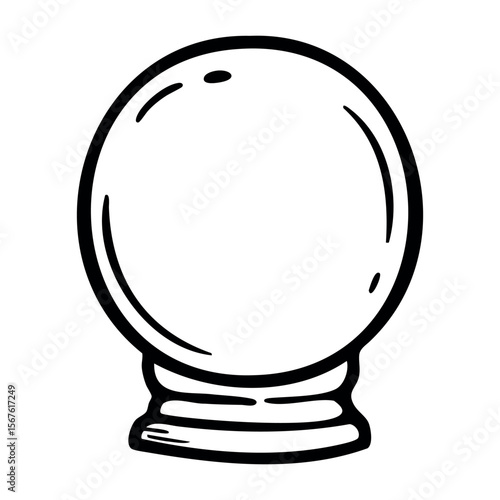 Empty crystal ball with decorative base. Vector hand-drawn doodle illustration