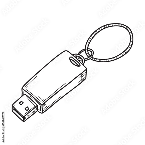 A USB stick attached to a keyring placed on a tabletop