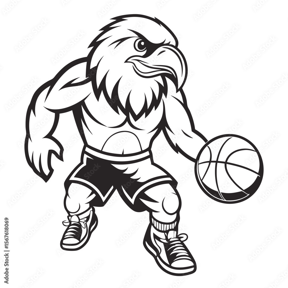 Fototapeta premium Muscular Eagle Mascot Playing Basketball with Determination 
