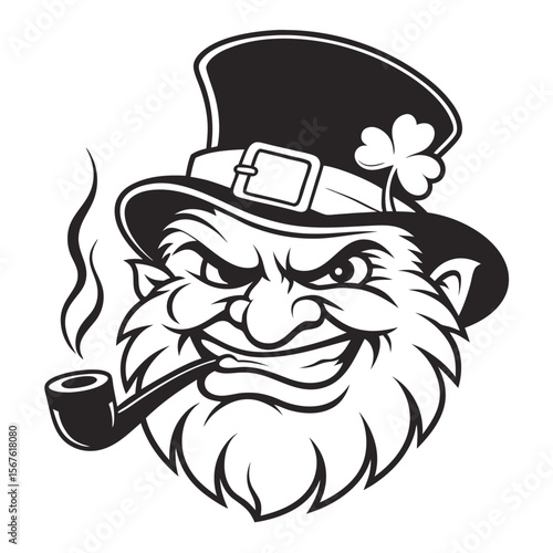 Mischievous Leprechaun Smoking a Pipe with a Clover Hat	