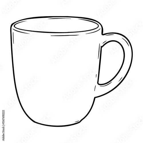 Simple line drawing of a coffee mug with handle. Vector hand-drawn doodle illustration