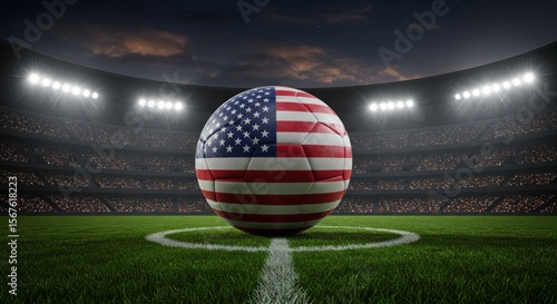 Wallpaper Mural USA Flag on Soccer Ball on Field in the Stadium, Symbol of Football Competition and National Pride. International Football Match. Torontodigital.ca