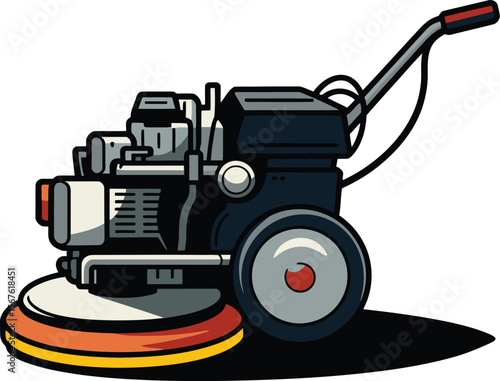 Floor Polisher Retro Cleaning Equipment Illustration