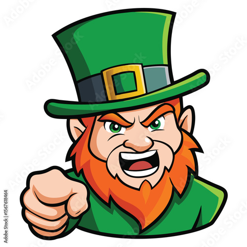 Angry Leprechaun Pointing Finger Cartoon Character	