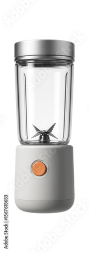 A portable blender with a compact design and detachable cup, fitting conveniently in a backpack for outdoor picnics.