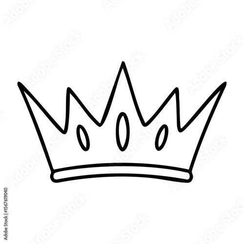 Simple line art crown with oval jewels. Vector hand-drawn doodle illustration