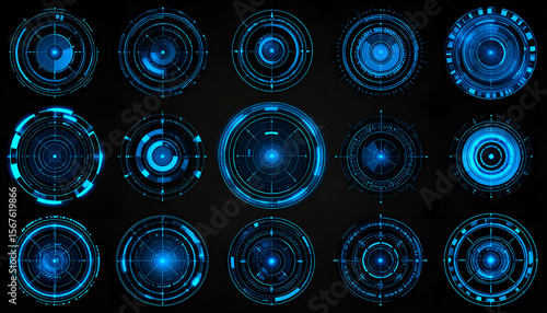 Blue Tech HUD Circles Set.