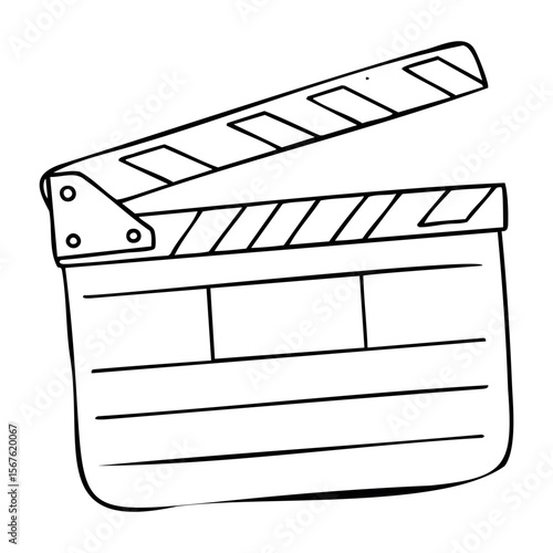 Line drawing of a clapperboard for filmmaking projects. Vector hand-drawn doodle illustration