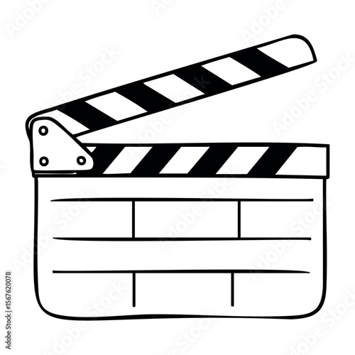 Iconic movie clapperboard outline illustration for film projects. Vector hand-drawn doodle illustration