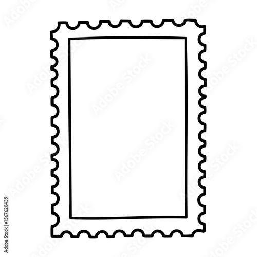 Blank postage stamp with wavy border design for customization. Vector hand-drawn doodle illustration