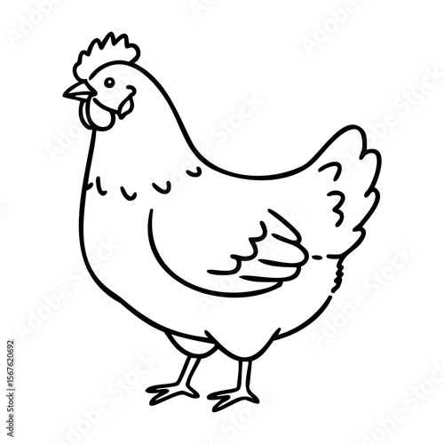 Line art of chicken with simple outline for farm design concepts. Vector hand-drawn doodle illustration