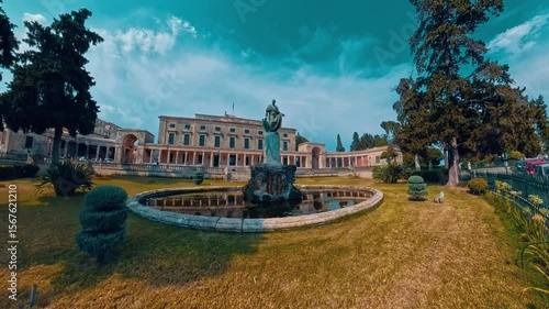Walking around beautiful park monument in Corfu city of Greece