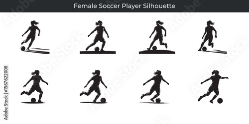 Dynamic silhouette collection depicting various actions of a female soccer player