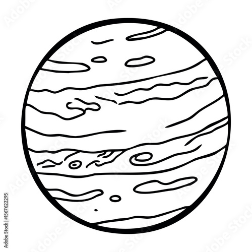 Simple line drawing of jupiter with detailed atmospheric bands. Vector hand-drawn doodle illustration