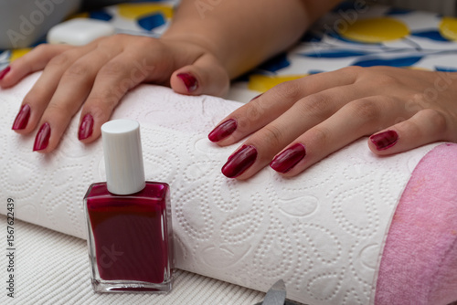 finger cosmetic manicure four hands polish white background 