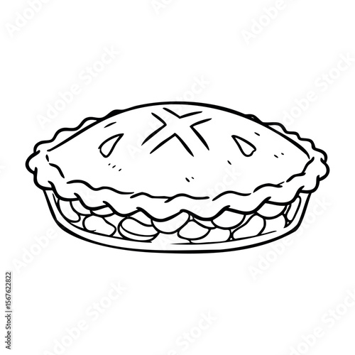 Hand-drawn apple pie sketch with crust and filling details. Vector hand-drawn doodle illustration