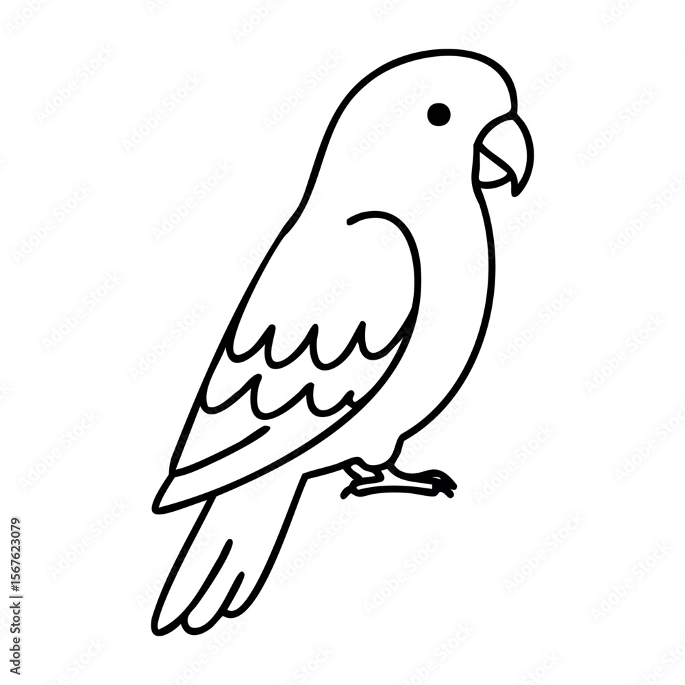 Outline of a lovebird in simple black and white style for coloring. Vector hand-drawn doodle illustration Outline of a lovebird in simple black and white style for coloring. Vector hand-drawn doodle illustration