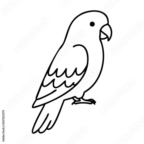 Outline of a lovebird in simple black and white style for coloring. Vector hand-drawn doodle illustration