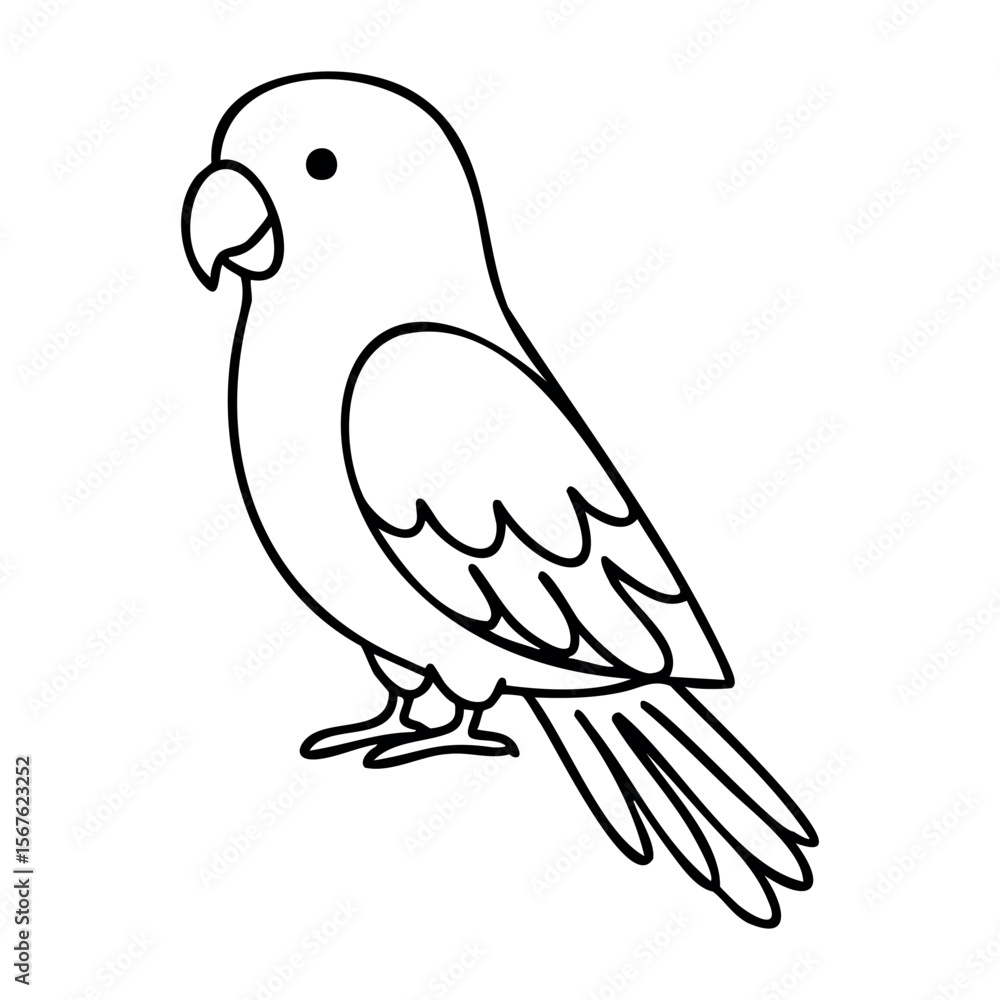 Fototapeta premium Black and white line drawing of a parrot. Vector hand-drawn doodle illustration